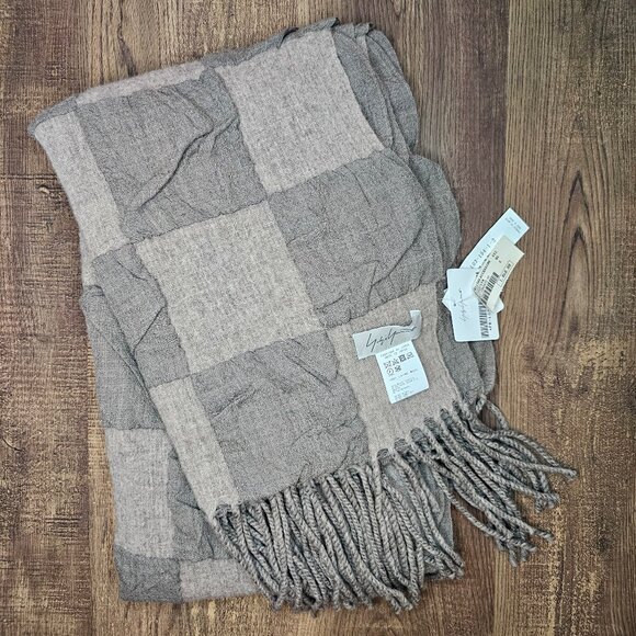 NWT!! Yohji Yamamoto 100% Laine Wool Checkered Plaid Boucle Double Scarf Wrap - Picture 1 of 10